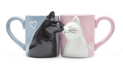 Ensemble de 2 Tasses 3D Chat en Céramique Rose et Bleu