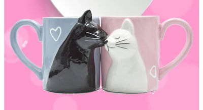 Ensemble de 2 Tasses 3D Chat en Céramique Rose et Bleu