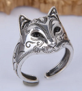 Anneaux Ouverts Vintage en Argent Visage Chat et Renard