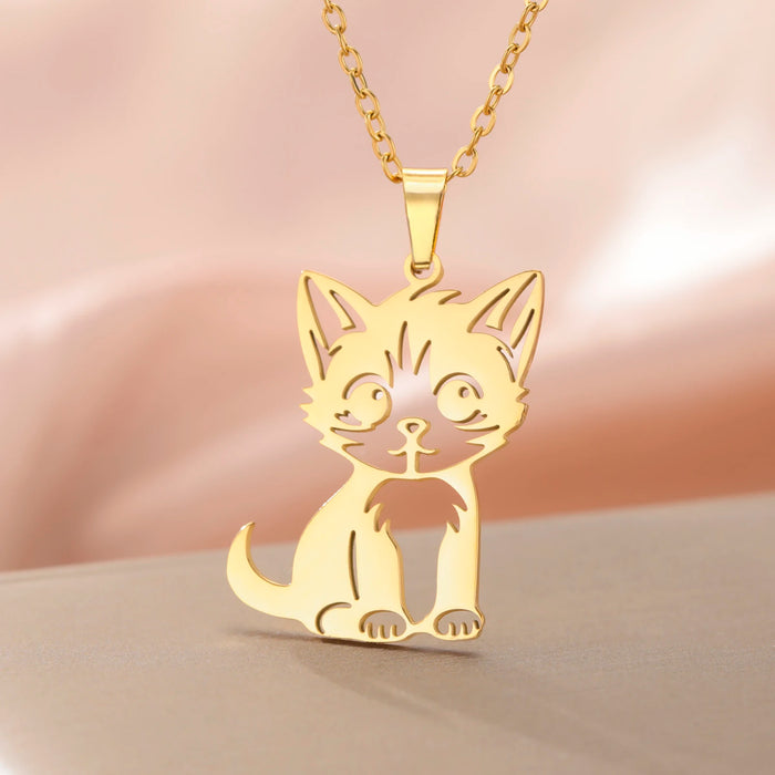 Collier pendentif chaton sauvage en acier inoxydable