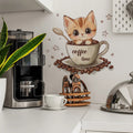 Autocollant mural chat tasse de café dessin animé