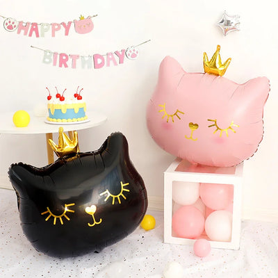 Ballon couronne rose et noir en aluminium pour chat