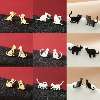 Boucles d'oreilles chat persan en acier inoxydable