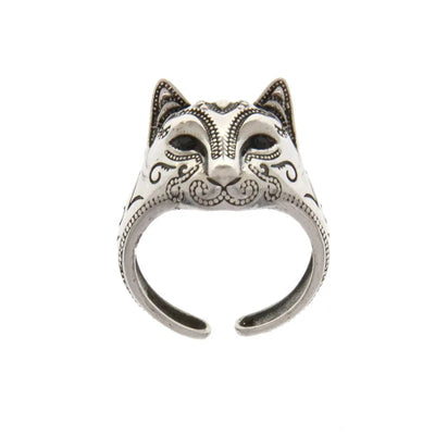 Anneaux Ouverts Vintage en Argent Visage Chat et Renard
