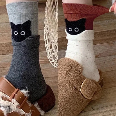Chaussettes Mi-Mollet Chat Kawaii Automne-Hiver