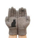 Gants en cachemire épais à imprimé chat
