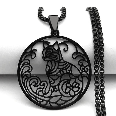 Collier pendentif chat personnalisé en acier inoxydable