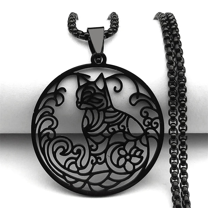 Collier pendentif chat personnalisé en acier inoxydable