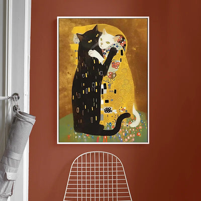 Affiche toile Chat Kitty style vintage Klimt Kiss
