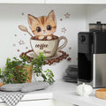 Autocollant mural chat tasse de café dessin animé