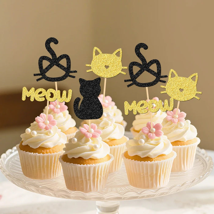 24 pièces Pics à Gâteau Chat pour Anniversaire