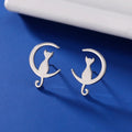 Boucles d'oreilles lune chat en acier inoxydable pour femmes