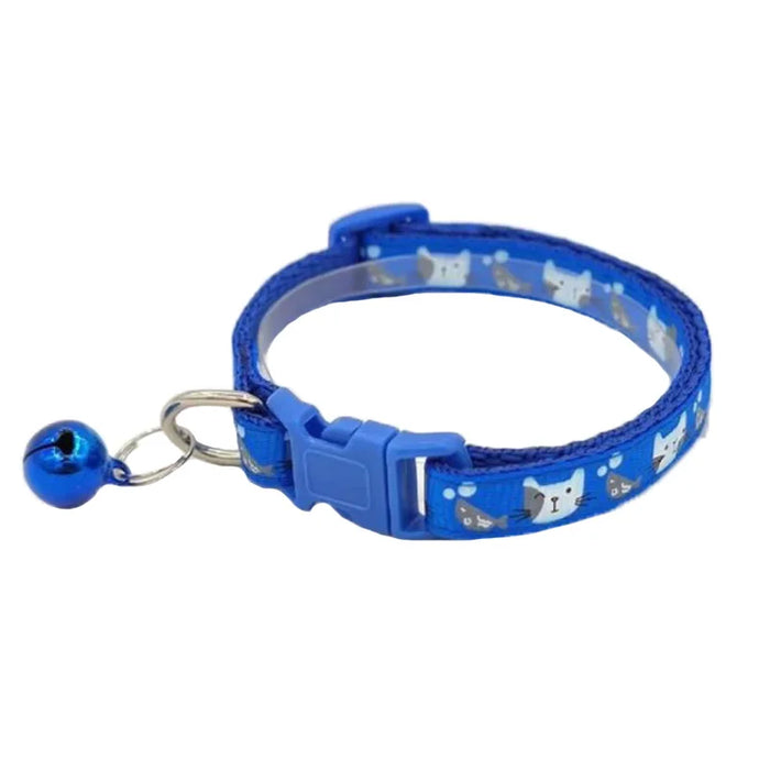 Collier nylon réglable pour chat avec imprimé petits chats et une clochette