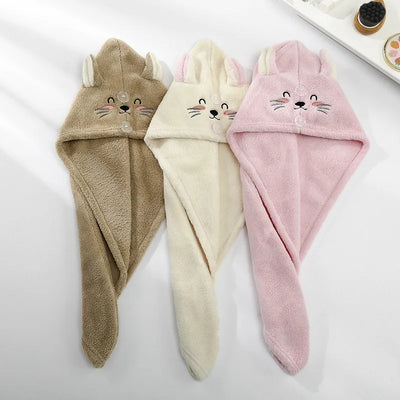Bonnet de cheveux chat en microfibre absorbante pour cheveux longs