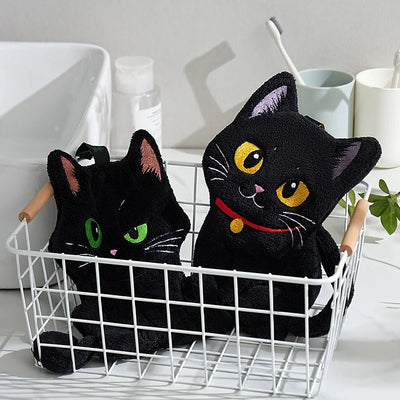 Serviette à main en forme de chat noir absorbante