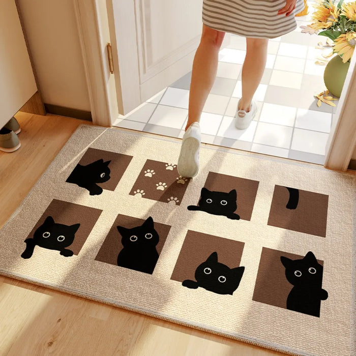 Tapis d'entrée carré chat noir antidérapant et absorbant