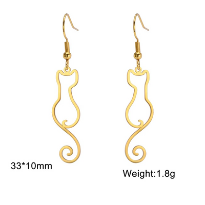 Boucles d'oreilles chat adorable en acier inoxydable