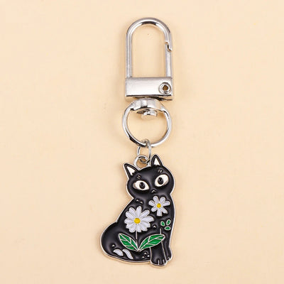 Porte-clés chat fleurs