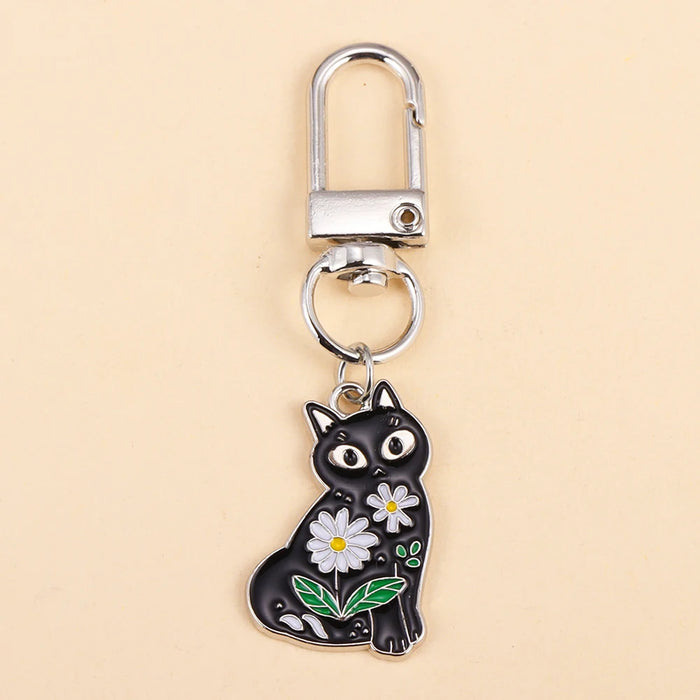 Porte-clés chat fleurs