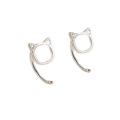 Boucles d'oreilles chat creux en argent hypoallergénique