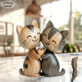 Sculpture Couple Chaton en Bois Décorative