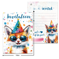 Invitations Anniversaire Chaton Mignon Aquarelle Lot de 12