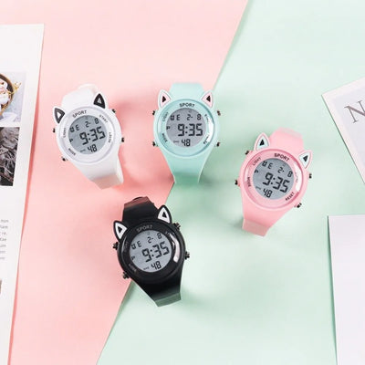 Montre en silicone avec oreilles de chat pour enfants