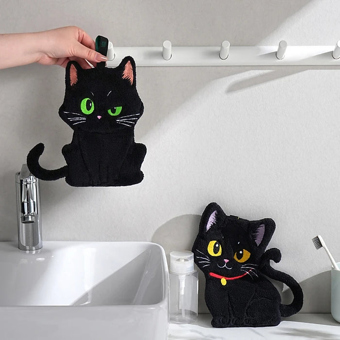 Serviette à main en forme de chat noir absorbante