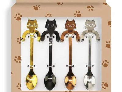 Cuillère à café mini en acier inoxydable motif chat