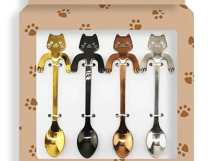 Cuillère à café mini en acier inoxydable motif chat