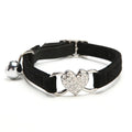 Collier chat cœur avec cloche et cristaux en velours