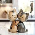 Sculpture Couple Chaton en Bois Décorative