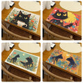 Napperon en Lin Imprimé Chat Noir