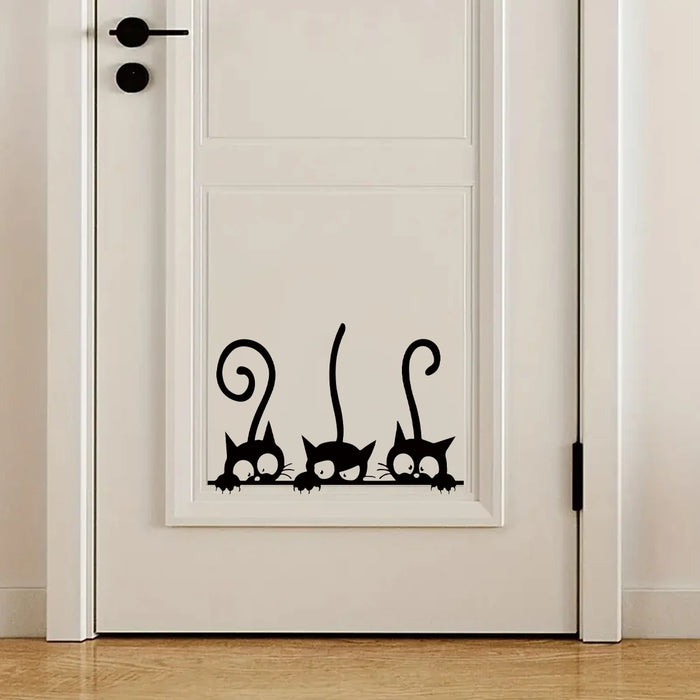 Autocollant mural chat noir drôle pour décoration intérieure