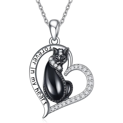 Collier Chat en Forme de Cœur pour Femmes