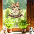 Autocollant mural chat tasse de café dessin animé