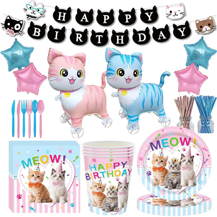 Décorations de fête d'anniversaire ambiance chat