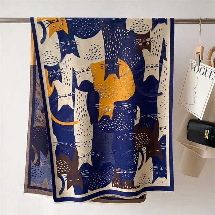 Écharpe en cachemire motif chat pour femme