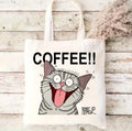 Sac de courses en toile motif café chat grand format