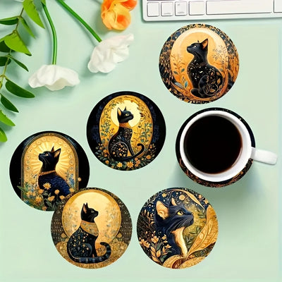 Set de sous-verres en bois Black Cat - 6 pièces