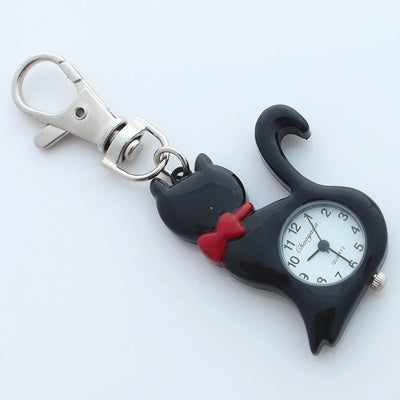 Montre de poche à quartz avec pendentif chat porte-clés