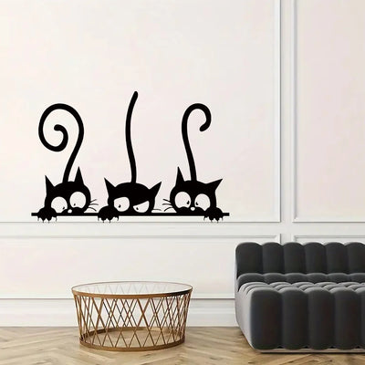 Autocollant mural chat noir drôle pour décoration intérieure