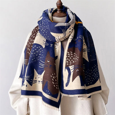 Écharpe en cachemire motif chat pour femme