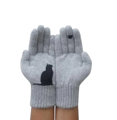 Gants en cachemire épais à imprimé chat