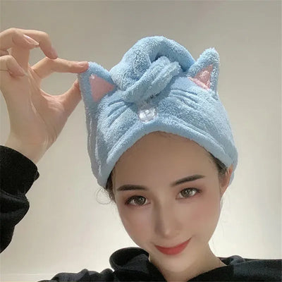 Bonnet de cheveux chat en microfibre absorbante pour cheveux longs