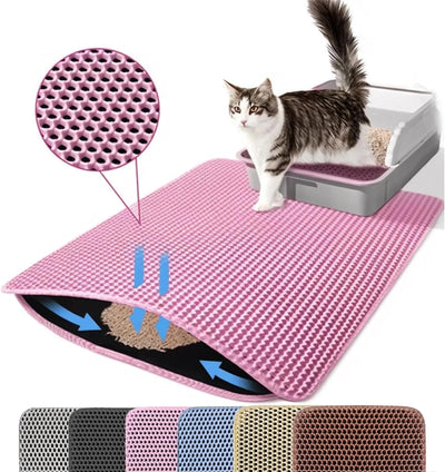 Tapis de litière double couche antidérapant pour chat grand format