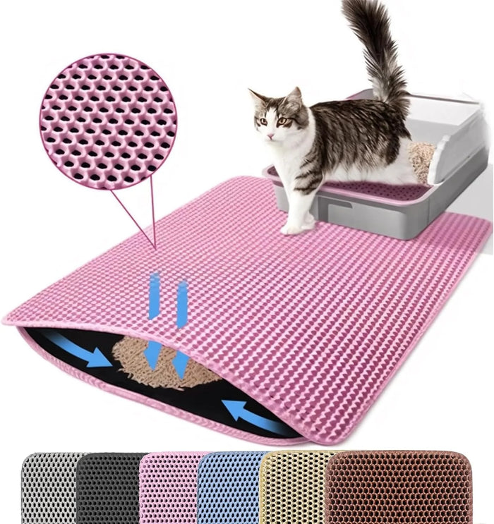 Tapis de litière double couche antidérapant pour chat grand format