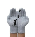 Gants en cachemire épais à imprimé chat
