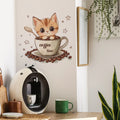 Autocollant mural chat tasse de café dessin animé