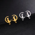 Boucles d'oreilles lune chat en acier inoxydable pour femmes